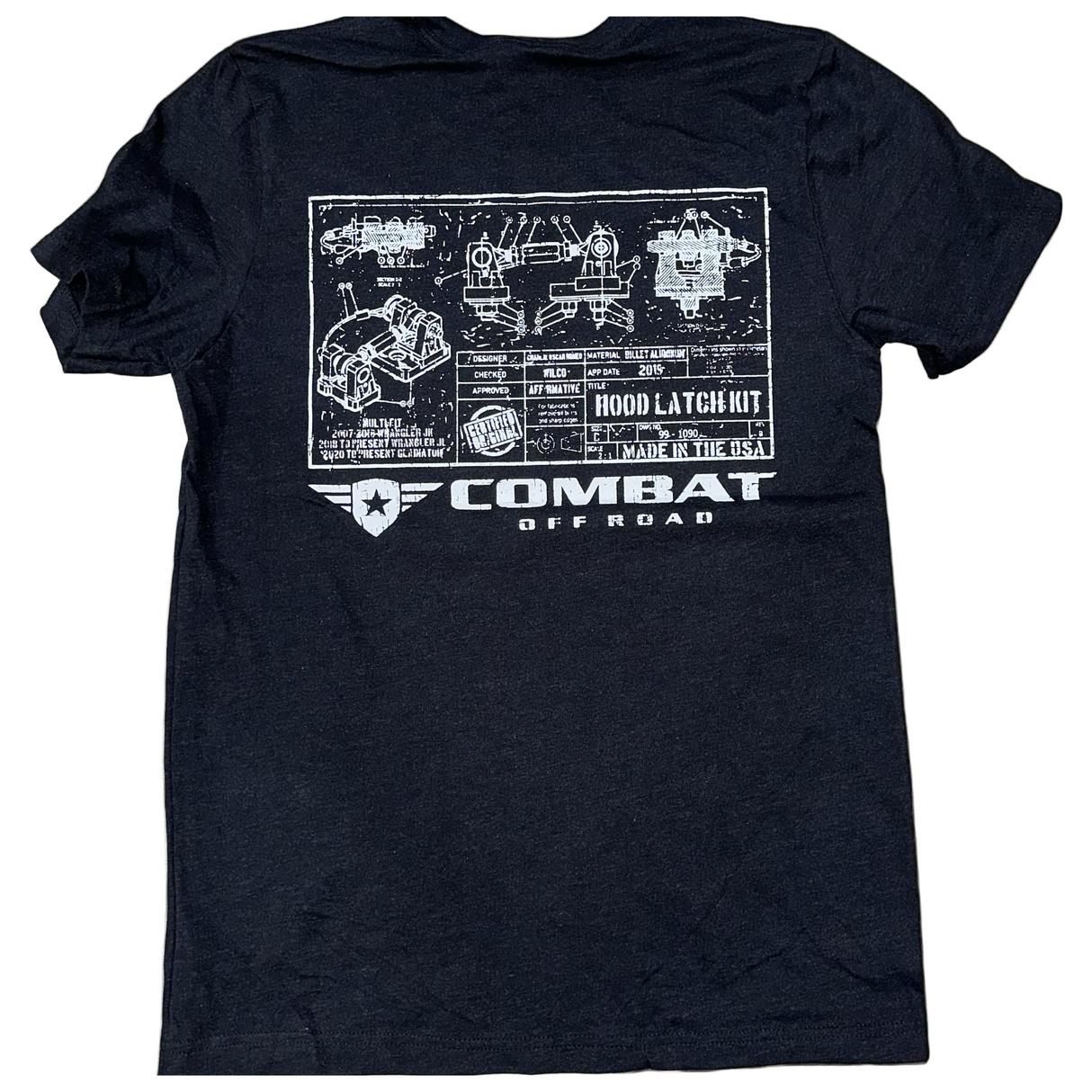 Combat Off Road T-Shirt - Hood Latch Blueprint - Black