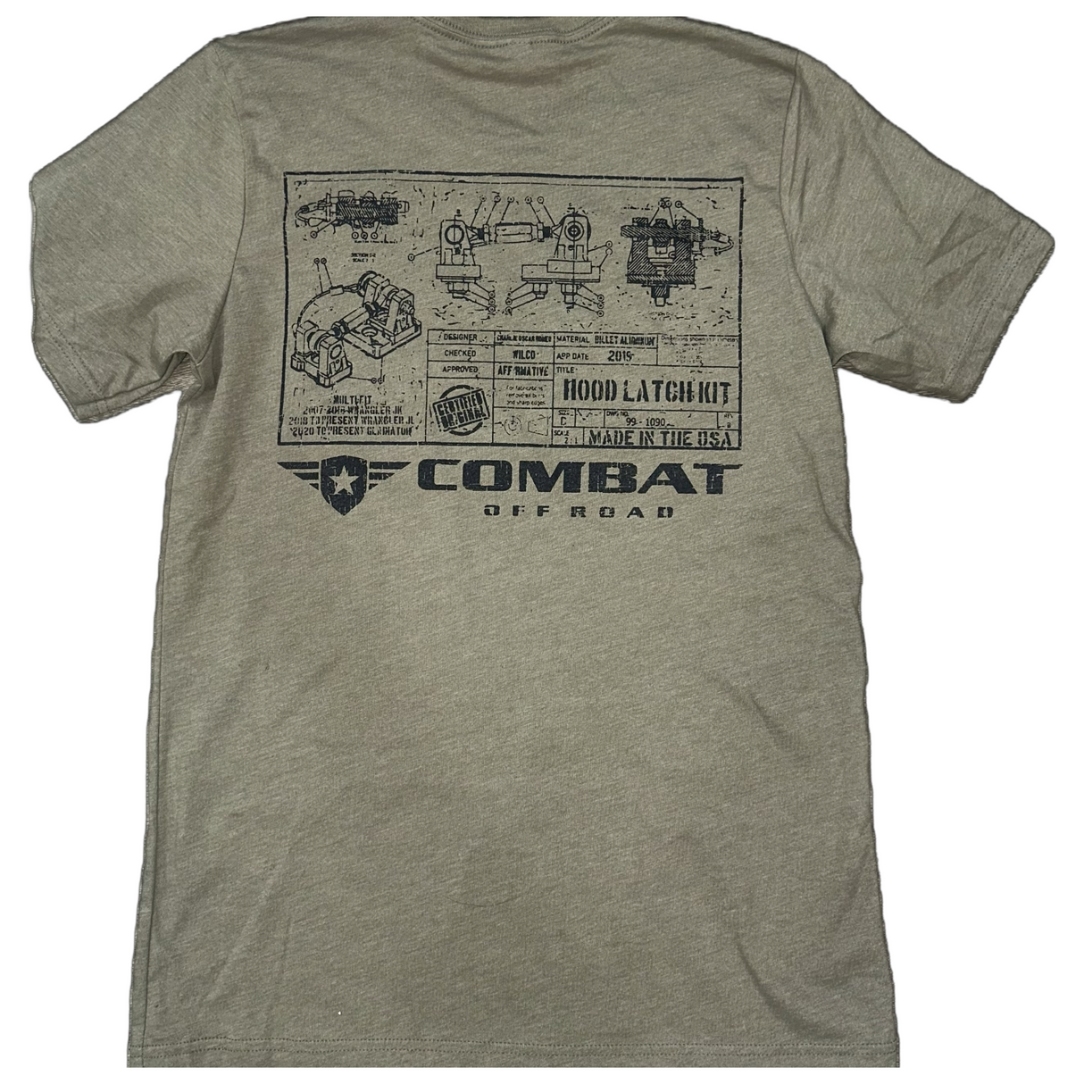 Combat Off Road T-Shirt - Hood Latch Blueprint - Olive